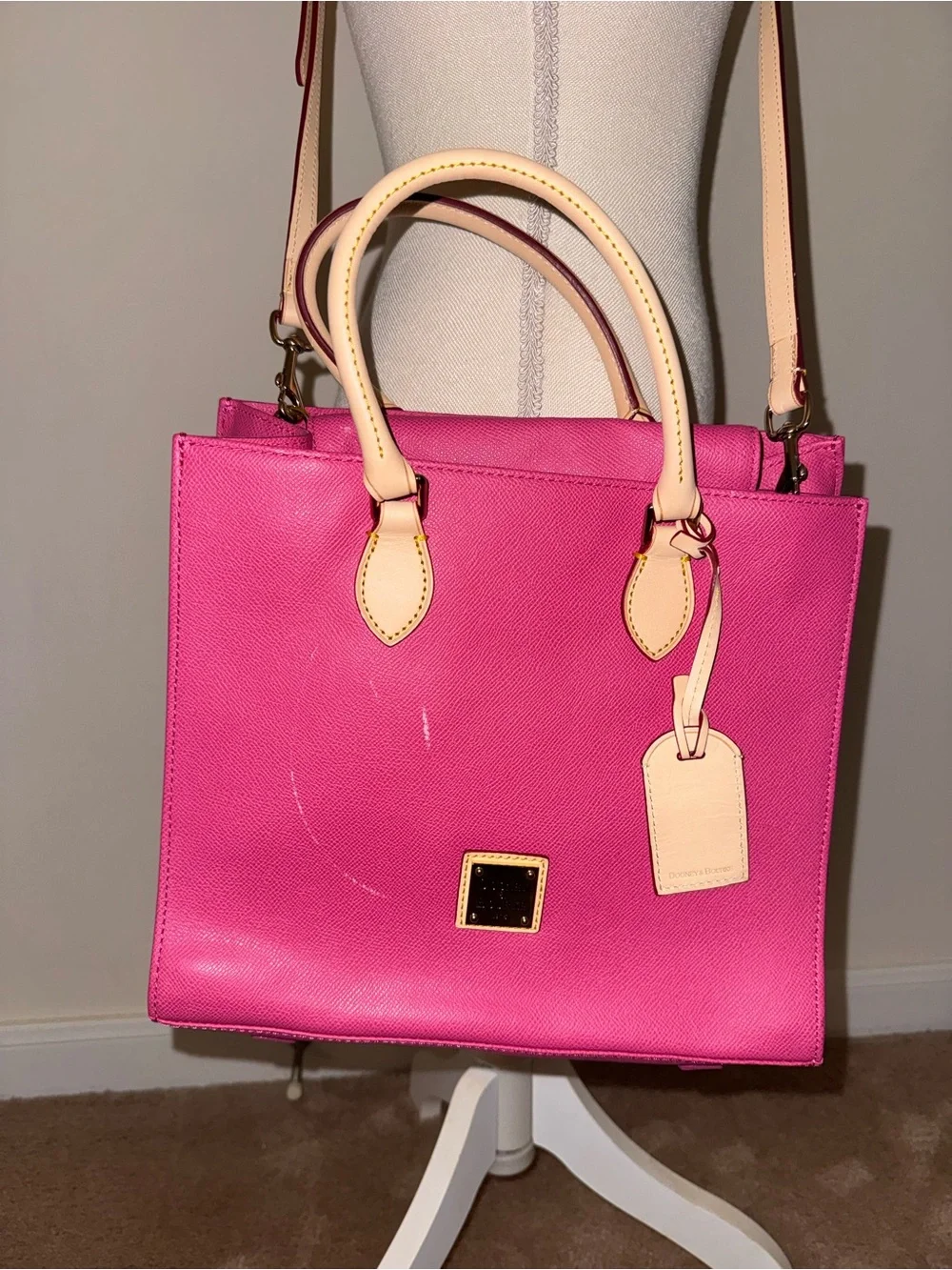 Dooney & Bourke Hot Pink Tote with Cream Handles